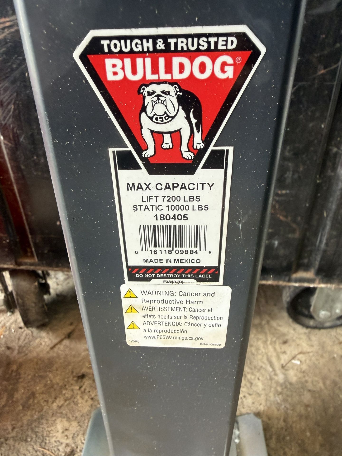 BULLDOG Square Trailer Jack, 10,000 lbs. Support Capacity, Sidewind, Weld-On, 10 Inch Travel
