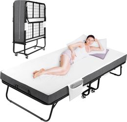 Portable Folding Bed with Mattress - 75" x 31" Cot Size Rollaway Bed with Mattress