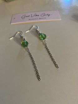 Green Faceted Beaded Silver Fringe Earrings!