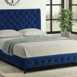 New Bed (Available In Full, Queen, Cal King And King) Navy, Black, Grey And Beige Fabric