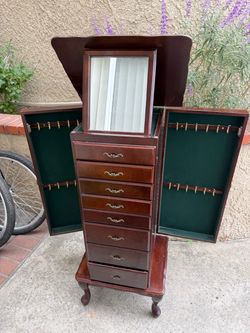 Tall Wooden Jewelry Armoire with Mirror