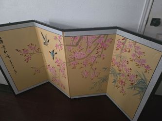 Black Wood Framed 36-in H x 72-in W Asian Hand-Painted Painting