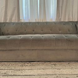 Gray Classic Button Tufted Loveseat Couch , Rolled Arms 