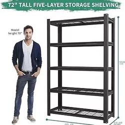 🥨5-Tier 35.43”Wx15.75”Dx72”H Adjustable Heavy Duty Shelving Metal Mesh Storage Rack (2000 Lbs Loading Capacity) - Metal Shelf Organizer for Pantry, G