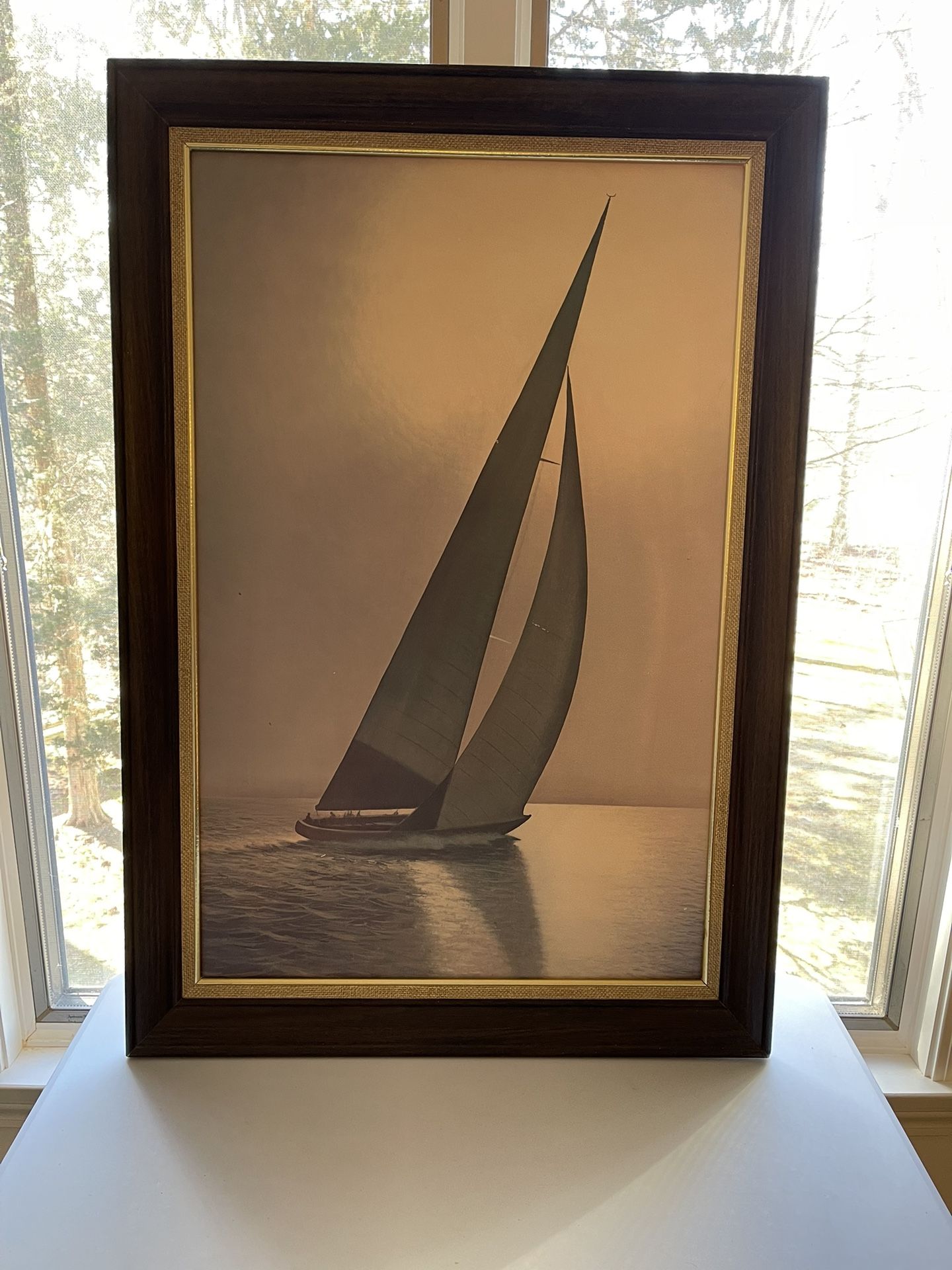 Large Vintage Framed Sailboat Picture