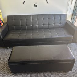 Like new sleeper couch with storage ottoman
