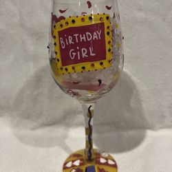LOLITA BIRTHDAY GIRL ARTISAN PAINTED WINE GLASS GIFT
