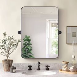 24"x36" Matte Black Pivot Mirror for Bathroom, Metal Frame Bathroom Mirrors for Wall,Rectangle Titli