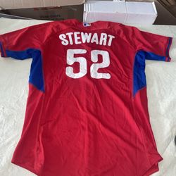 Game Used D.J. Stewart Philadelphia Phillies Jersey MLB Milb Mens 48 Red Bp