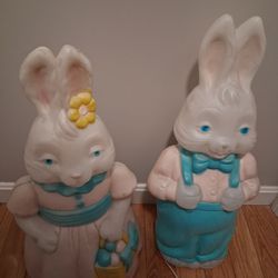 Two Plastic Outdoor Easter Bunnies 