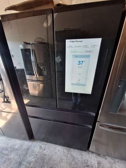 Samsung family hub smart black stainless steel refrigerator counter depth four door