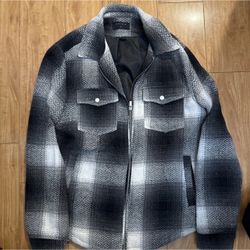 RICHIE LE COLLECTION - Herringbone Wool Blend Plaid Zip Jacket / Size XL