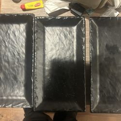 Set of 3 Black Rectangular Trays