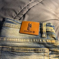 Men’s Acid-Stained Beige Makobi Jeans 34 X 32