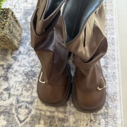 women's brown mid-calf platform boots