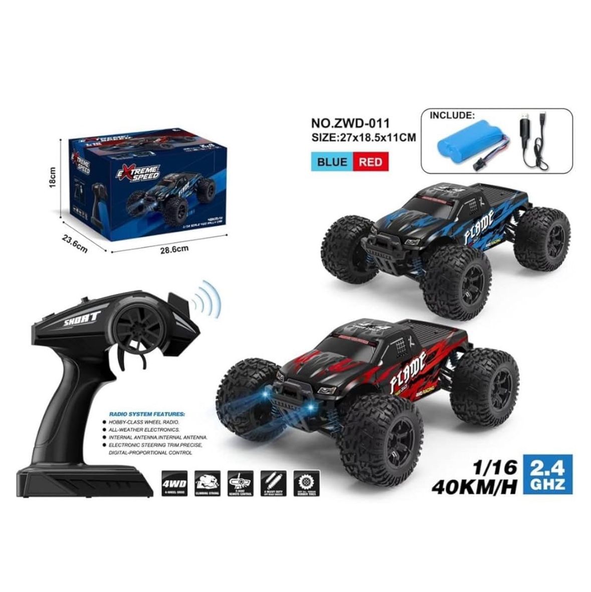 Rc Car Zwd-007 35kmh 4wd Pickup Truck High Speed Vehicle Waterproof Truggy Remote Control Off Road Monster Truck with Rechargeable Batteries Toys for