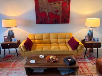 Mid-Century Modern Mustard Yellow Tufted Sofa