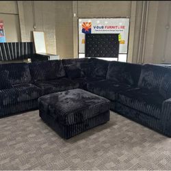 Extra Large Black Comfy Sectional W/ Cupholders And USB Ports 
