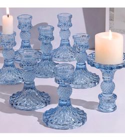 Blue candlestick holders