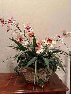 Artificial Orchid Floral Arrangement in Stone Pot