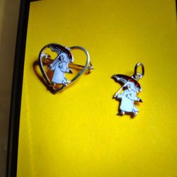 Mid Century Sterling Silver/Enamel 📌/Pendant Set