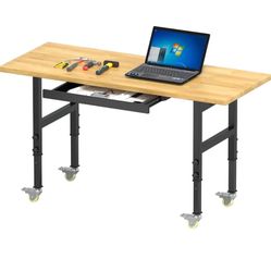 60" Work Bench with Storage, Adjustable Workbench with Drawers, Heavy-Duty Work Bench with Power Outlets, 3000 LBS Garage Workbench, Work Table with W