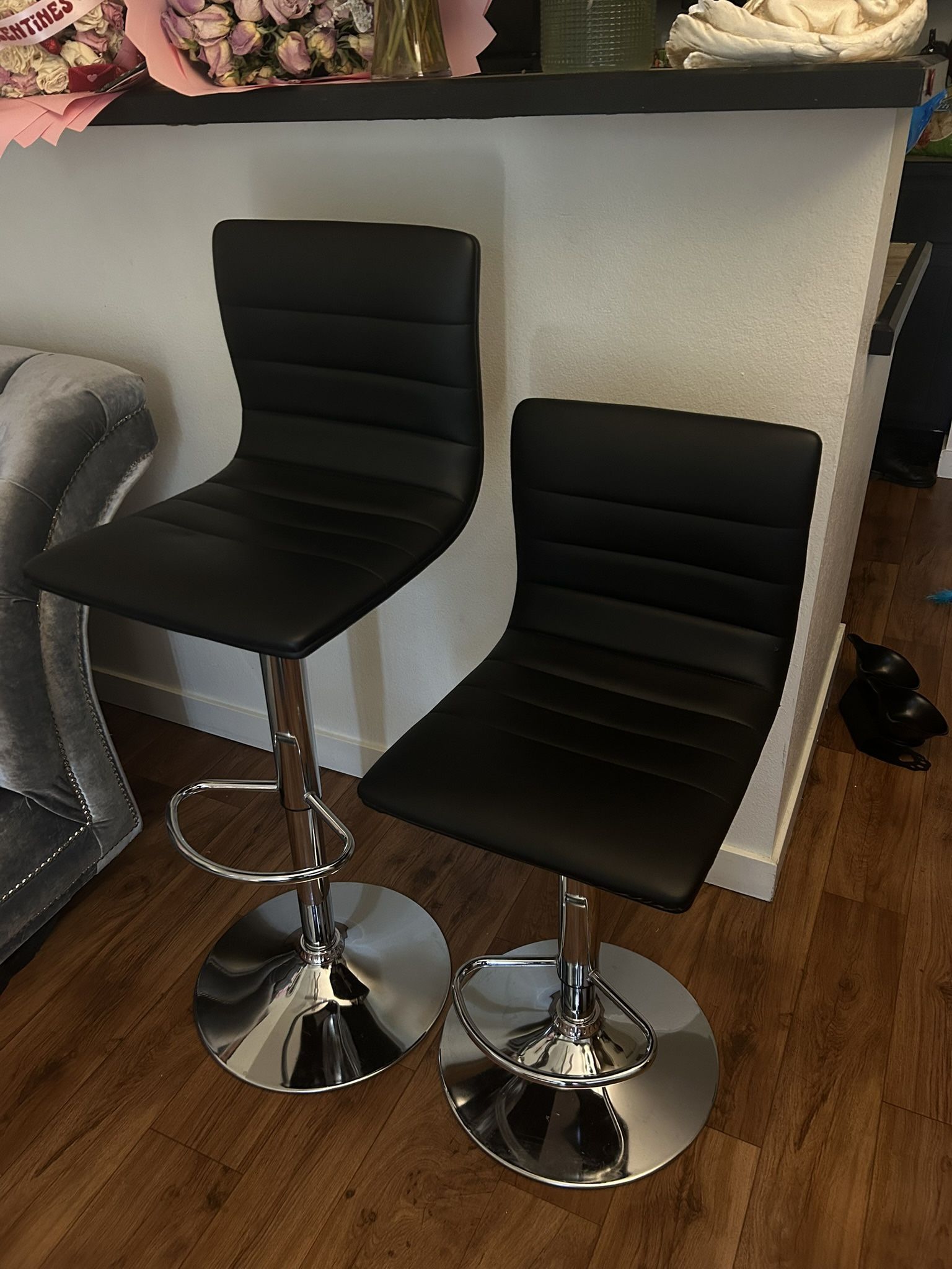 Black Faux Leather Bar Stools