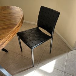 Set Of 4 Black Woven Leather Dining Chairs