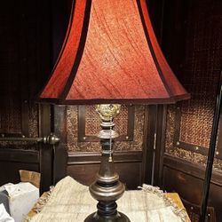 Vintage 1930s Cast Metal Table Lamp Pull Chain Bronze Tone Art Deco Style