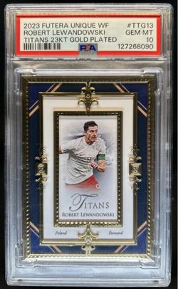 2023 Futera Unique World Football Robert Lewandowski Titans 23KT #/14 PSA 10 POP 1