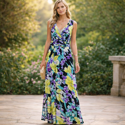 JENNIFER LOPEZ Floral Maxi Dress Sleeveless V Neck Flowy Garden Resort Wedding