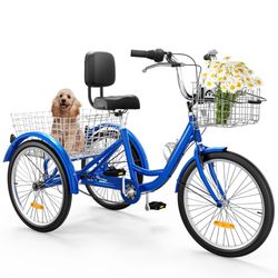 YITAHOME Adult tricycle with baskets ~ BLUE