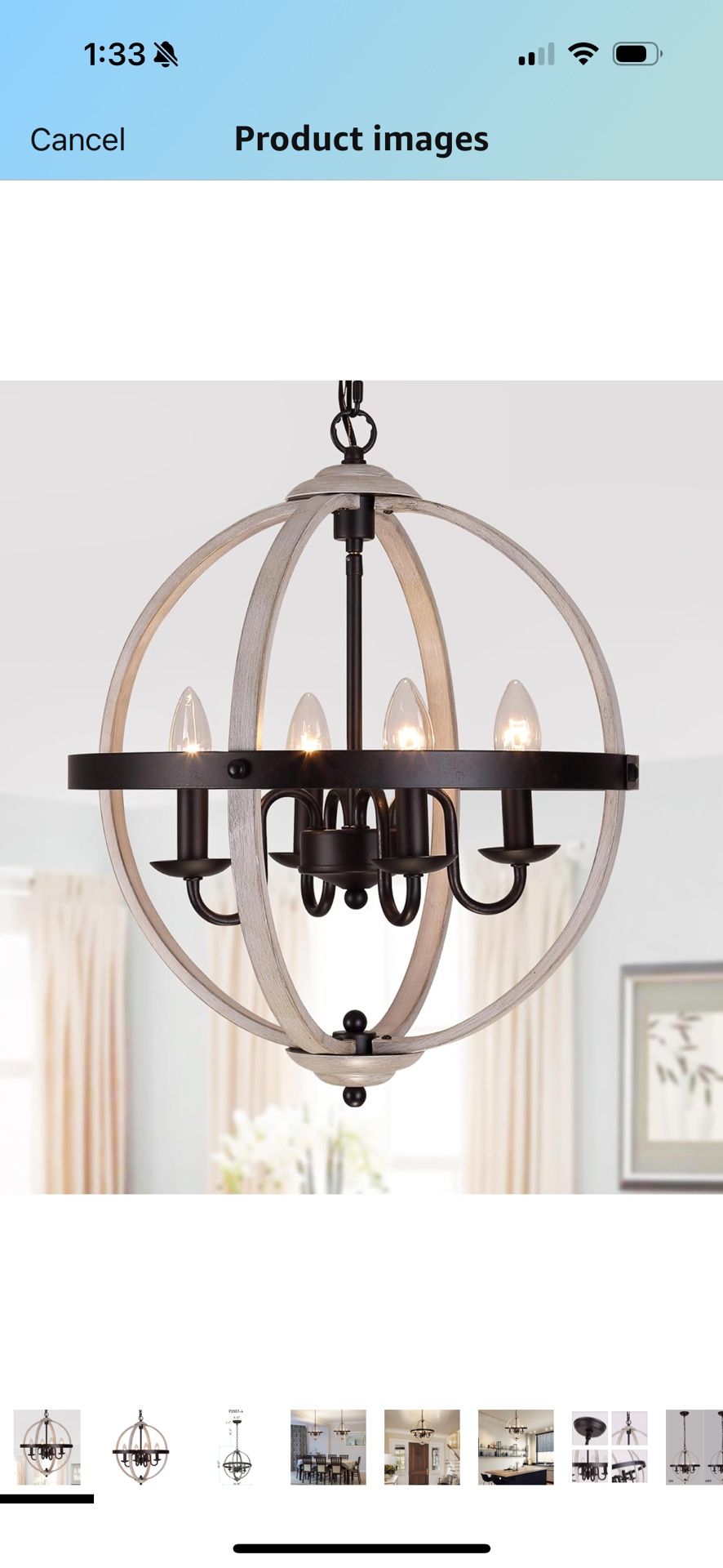 New In Box Large Chandelier, Light Fixture Lamp, Wood Orb