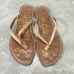 Sam Edelman Gracie Sandals Womens Leather Thong Strap Brown Comfort Footbed 8.5