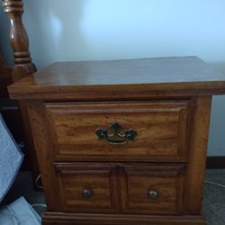 Oak Bedroom Set. Headboard, Nightstand, Dresser With Mirror.