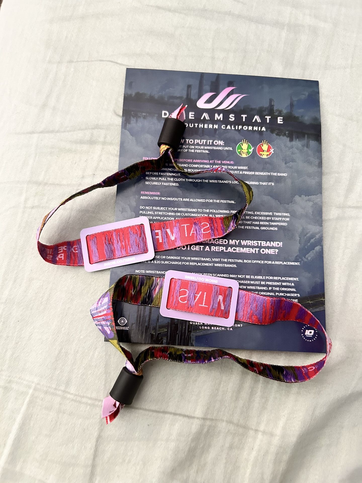 Dreamstate Insomniac Saturday VIP Wristbands