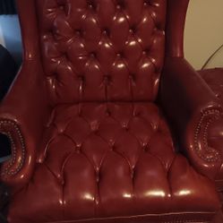 Wingback Chair And Ottoman Set REAL LEATHER !!!