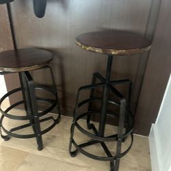 Set of 2 Adjustable Industrial Bar Stools - Rustic Wood & Black Metal”