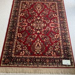 Belgium Made Red Wool Area Rug. 100% Worsted Virgin Wool.