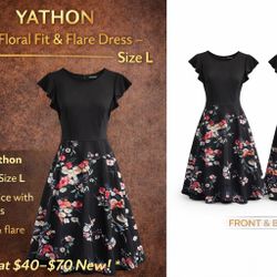 YATHON Women’s Floral Fit & Flare Dress – Size L