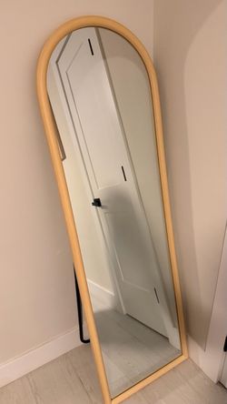 Full-Length Arched Mirror with Wood Frame