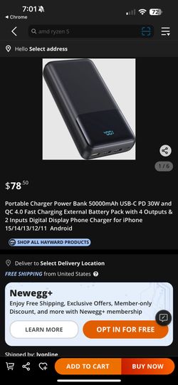 Portable Charger Power Bank 50000mAh USB-C PD 30W and QC 4.0 Fast Charging External Battery Pack with 4 Outputs & 2 Inputs Digital Display Phone Charg