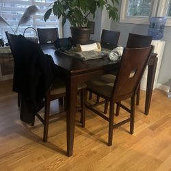 Wood Dining Table With 6 Chairs And Wine Storage Desk