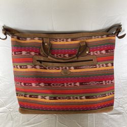 Weekender Travel Bag Hand Woven in Guatemala Genuine Leather Trim