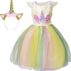 Unicorn Princess Halloween Costume Birthday Party Dress Girls Size 7-8
