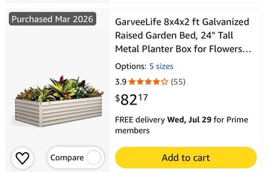 Garvee Life Galvanized Raised Garden Bed. 8’x4’x2’… $70