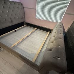 Ashley Furniture Velvet Tufted Jeweled Sleigh Bed Frame