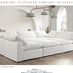 White Slipcovered Sofa 6pc Set - Free Delivery ✅ White Modular Sectional Sofa - RH Dupe - Sofa Bed 