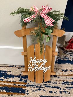 Happy holidays wooden sled door hanger/ porch ornament -19 inches tall