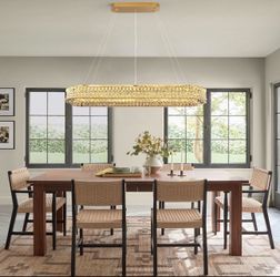 47” Gold Crystal LED Chandelier Dimmable Modern Dining Room Kitchen Island Light w/ Remote